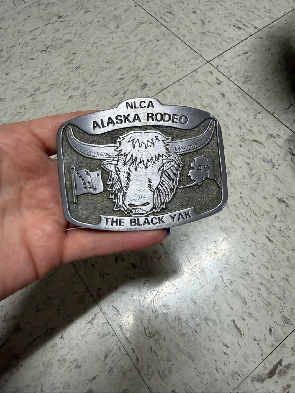 Source Unknown Silver Alaska Rodeo 'The Black Yak' Belt Buckle