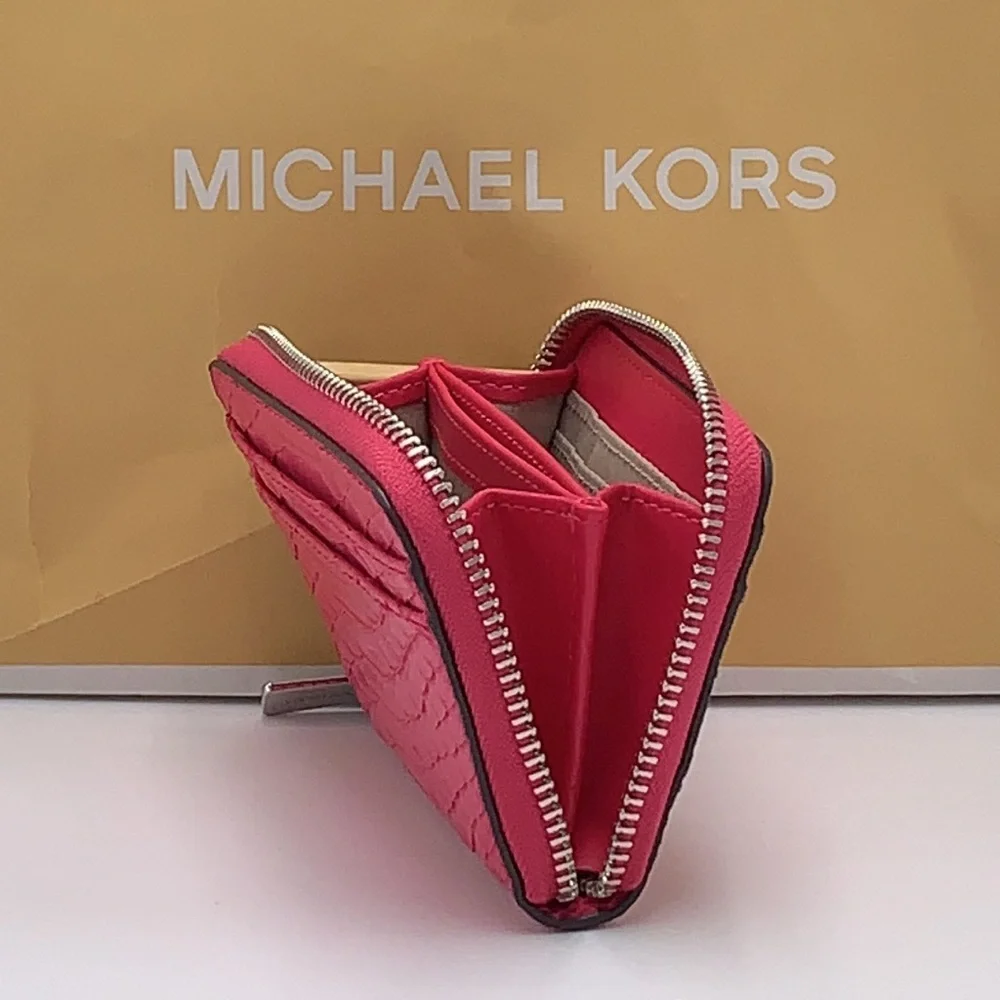 MICHAEL KORS MEDIUM ZIP AROUND CARD CASE ELECTRIC PINK COLOR