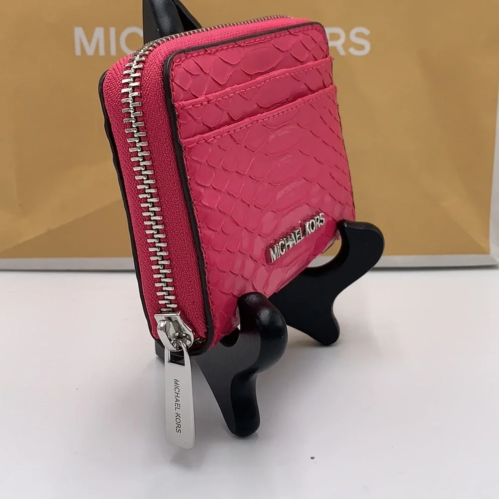 MICHAEL KORS MEDIUM ZIP AROUND CARD CASE ELECTRIC PINK COLOR