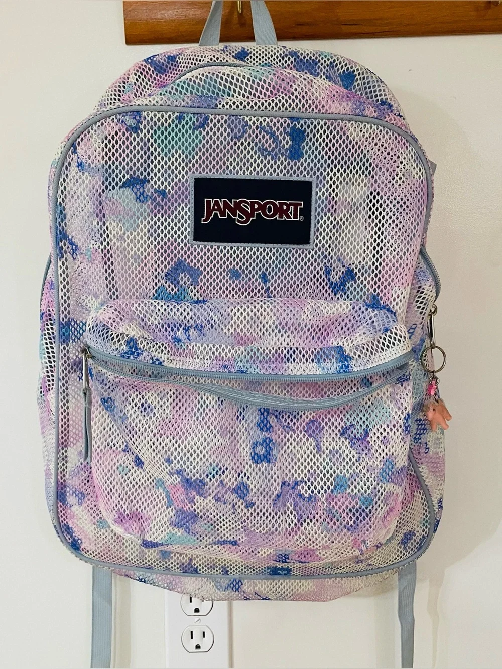 Jansport Pastel Tie-Dye Backpack with Mesh Overlay (Pink, Blue, Yellow)
