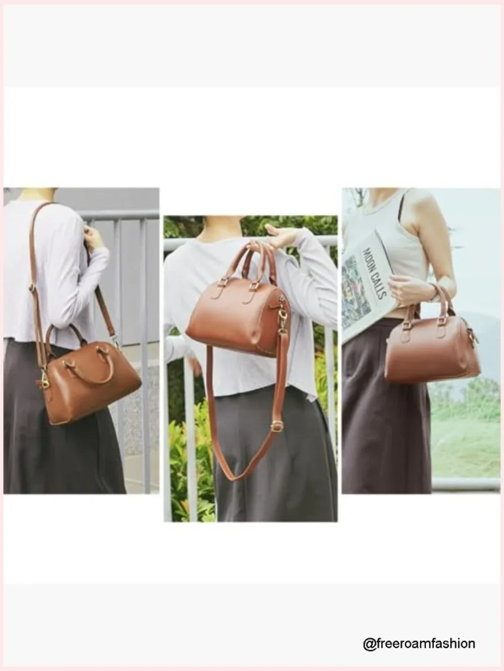 Vintage Vegan Leather Boston Satchel Purse - Top Handle Shoulder Bag