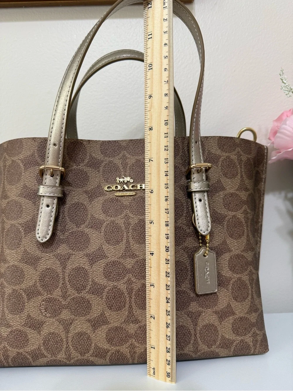 Coach Brown Signature Satchel With Lt Champagne Straps  and Bottom