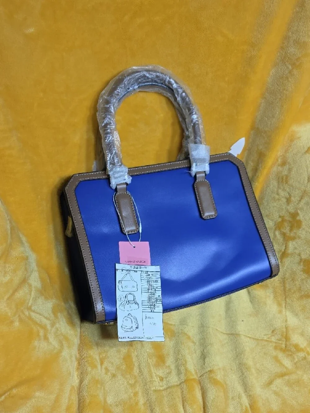 NWT- Samantha VEGA Blue and Tan Structured Satchel Handbag - Women Bags