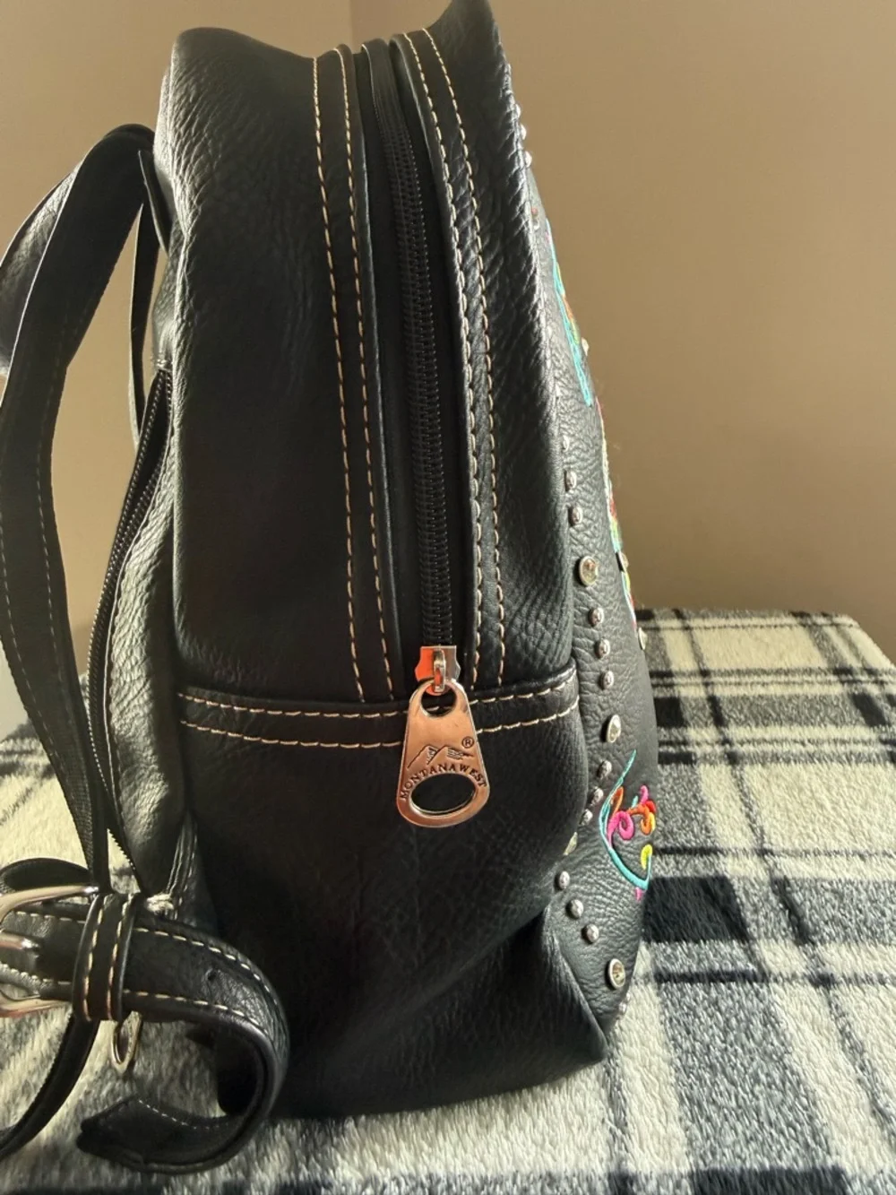 Montana West Black Mini Backpack with Multicolor Embroidered Sugar Skull