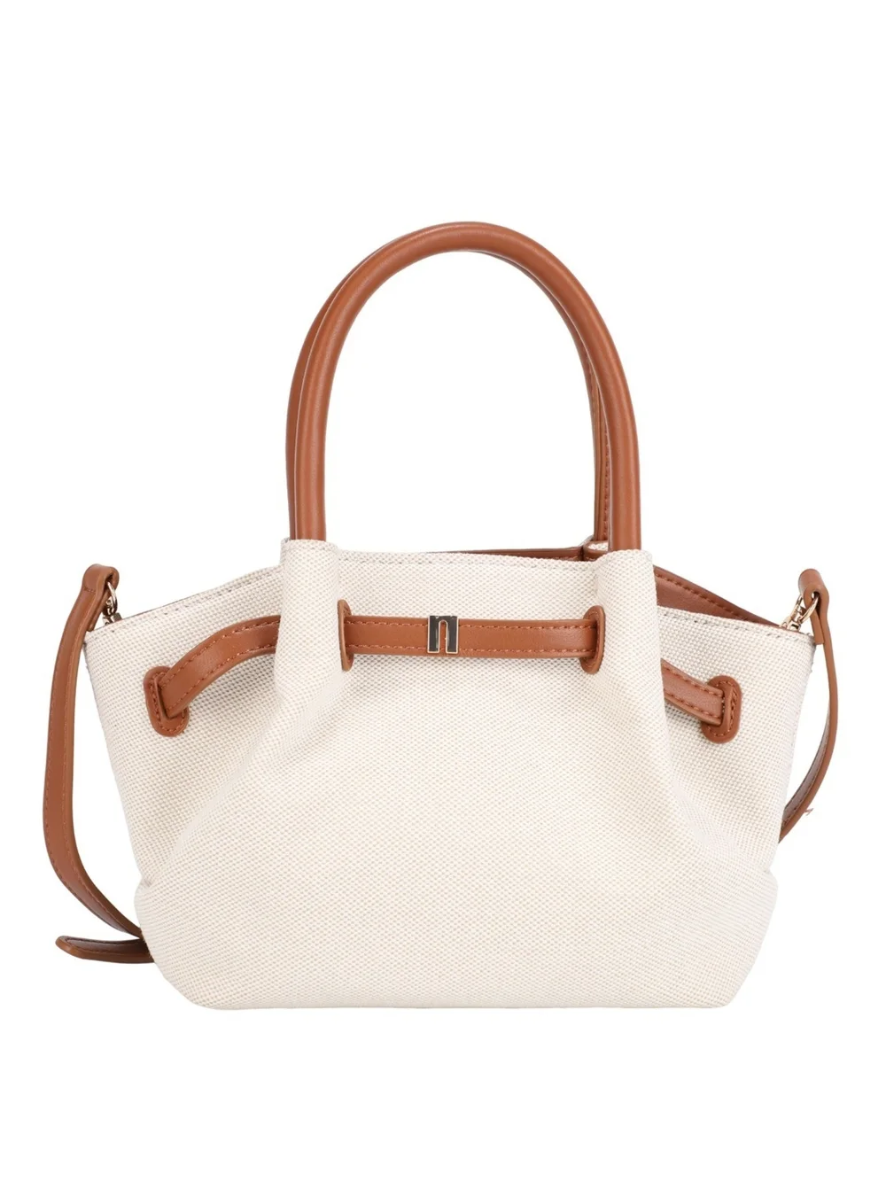 Canvas Mini Tote Bag with PU Leather Trim