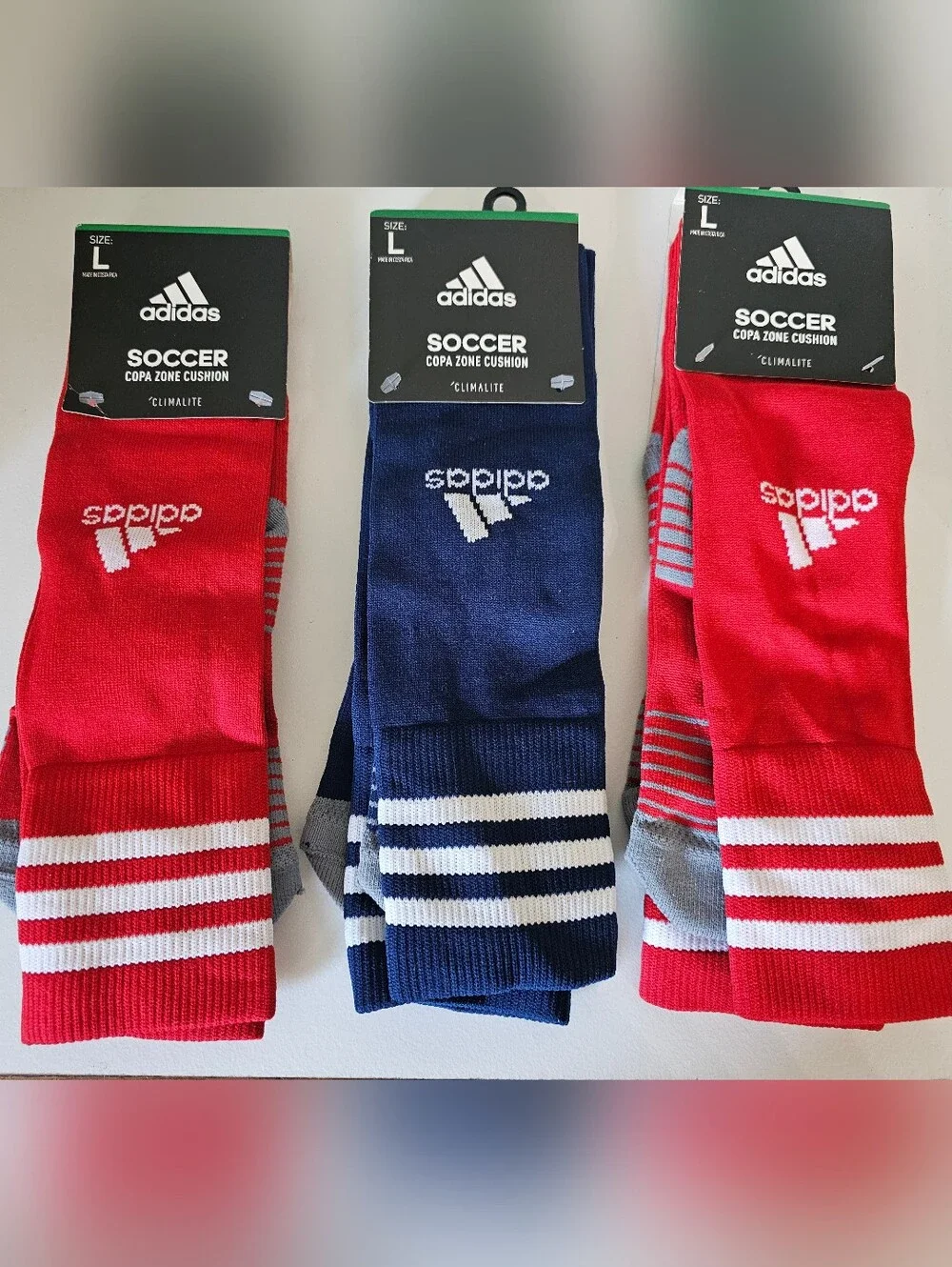 adidas Red & Navy Soccer  Socks 3 Pack - Copa Zone Cushion Size L