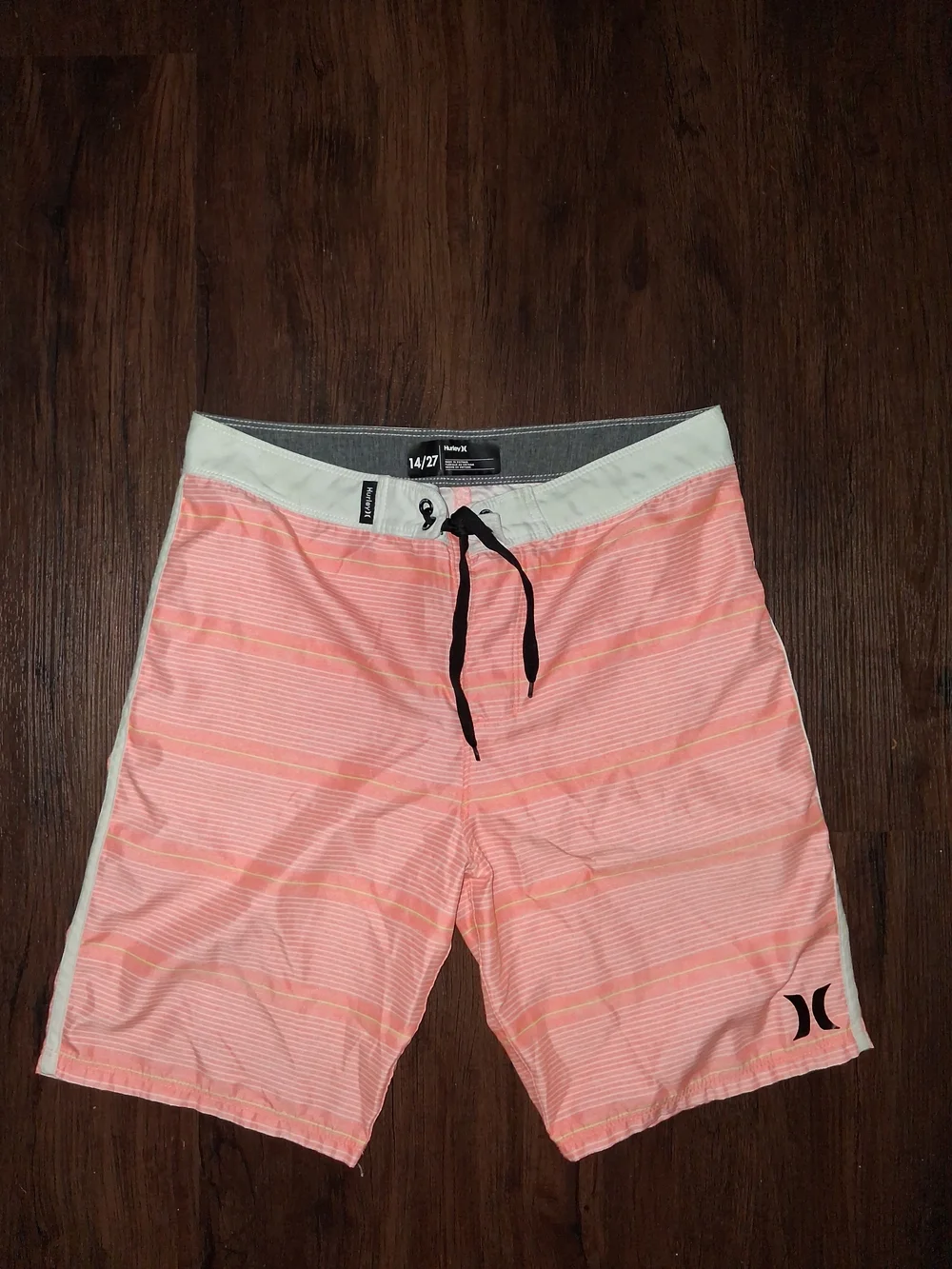 Hurley Boys Coral Stripe Board Shorts with Black Drawstring