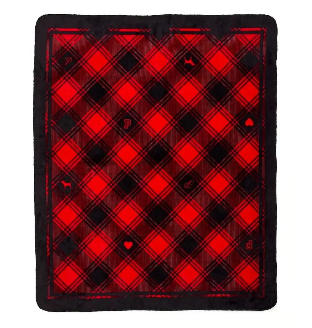 Victoria's Secret PINK Red and Black Cozy Plush Fleece Sherpa Throw Blanket