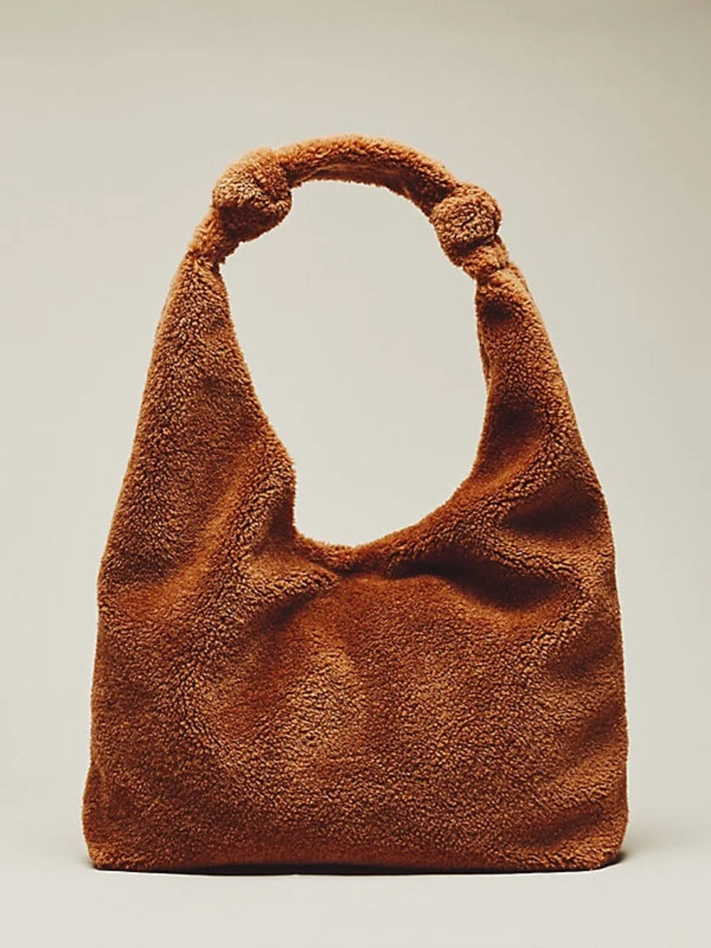 NWT Anthropologie Love Knot Slouchy Bag Large Hobo Tote Faux Fur Brown