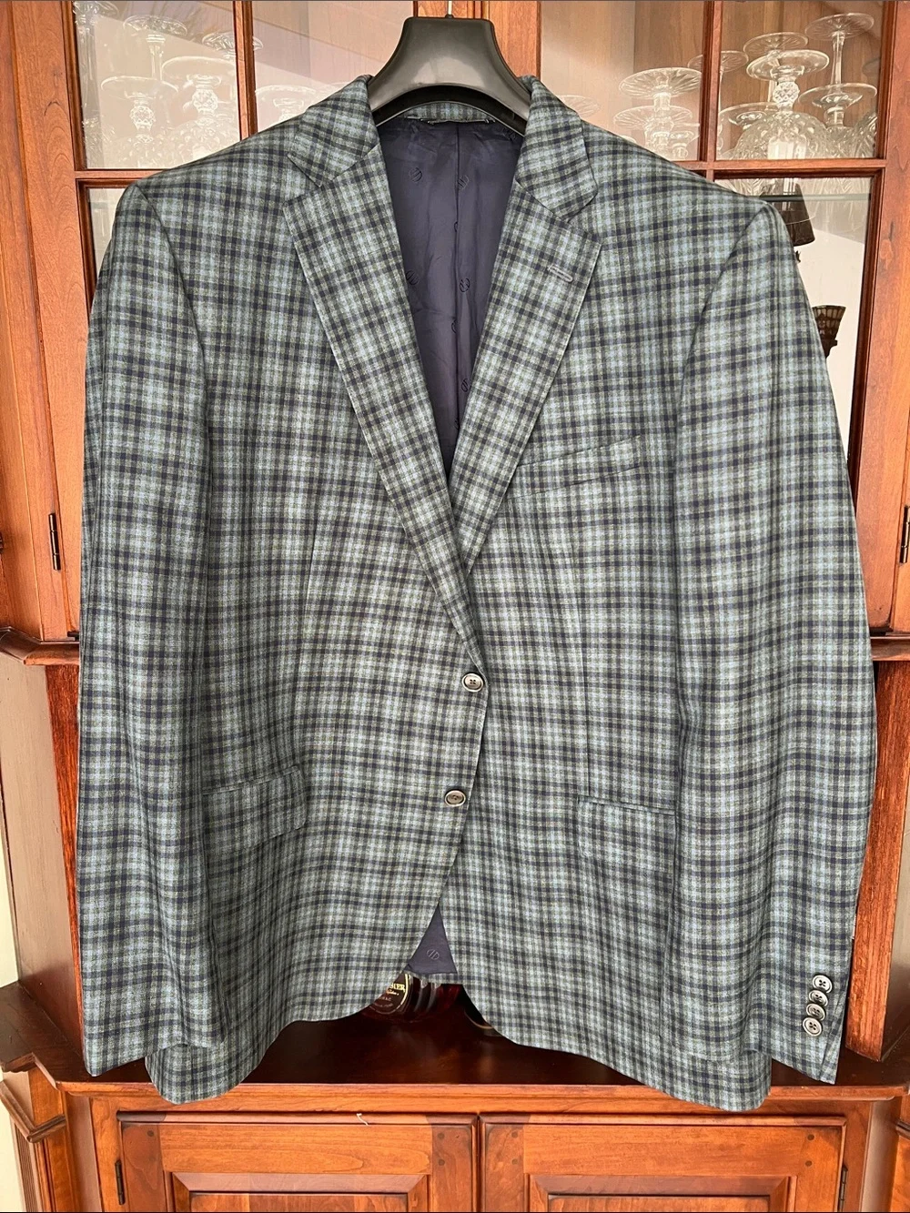 David Donahue Olive and Navy Plaid Sport Coat