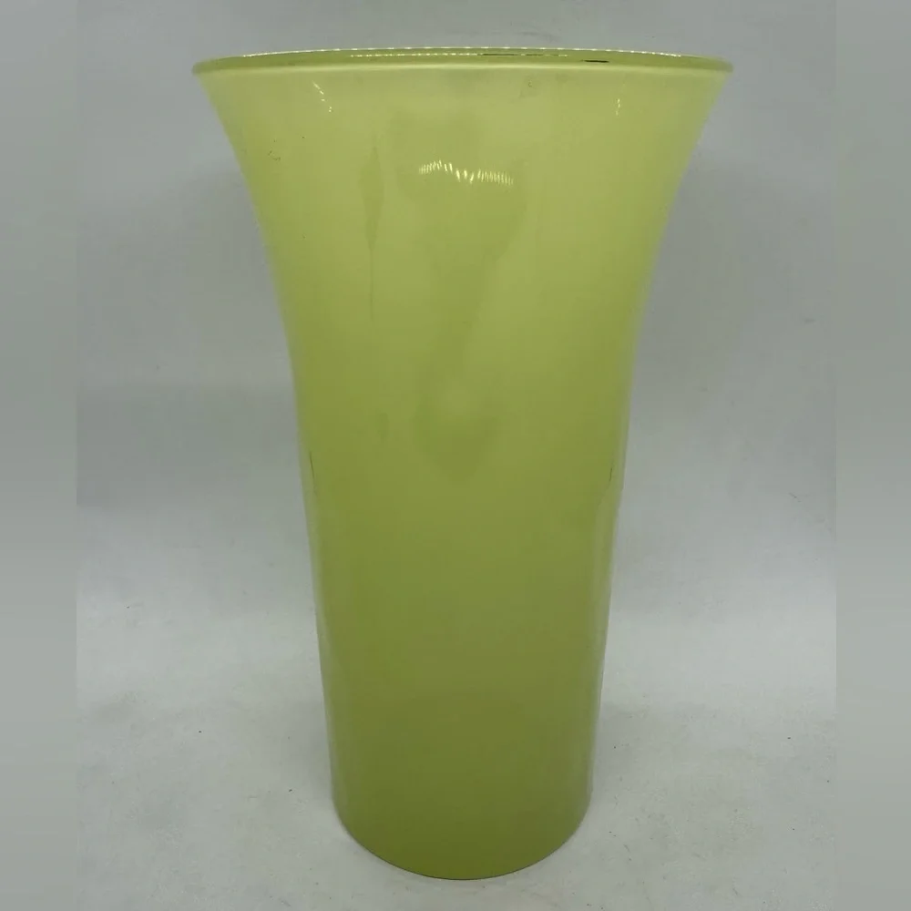 Vintage Green/Yellow Libbey Art Glass Company Rippled Translucent Vase