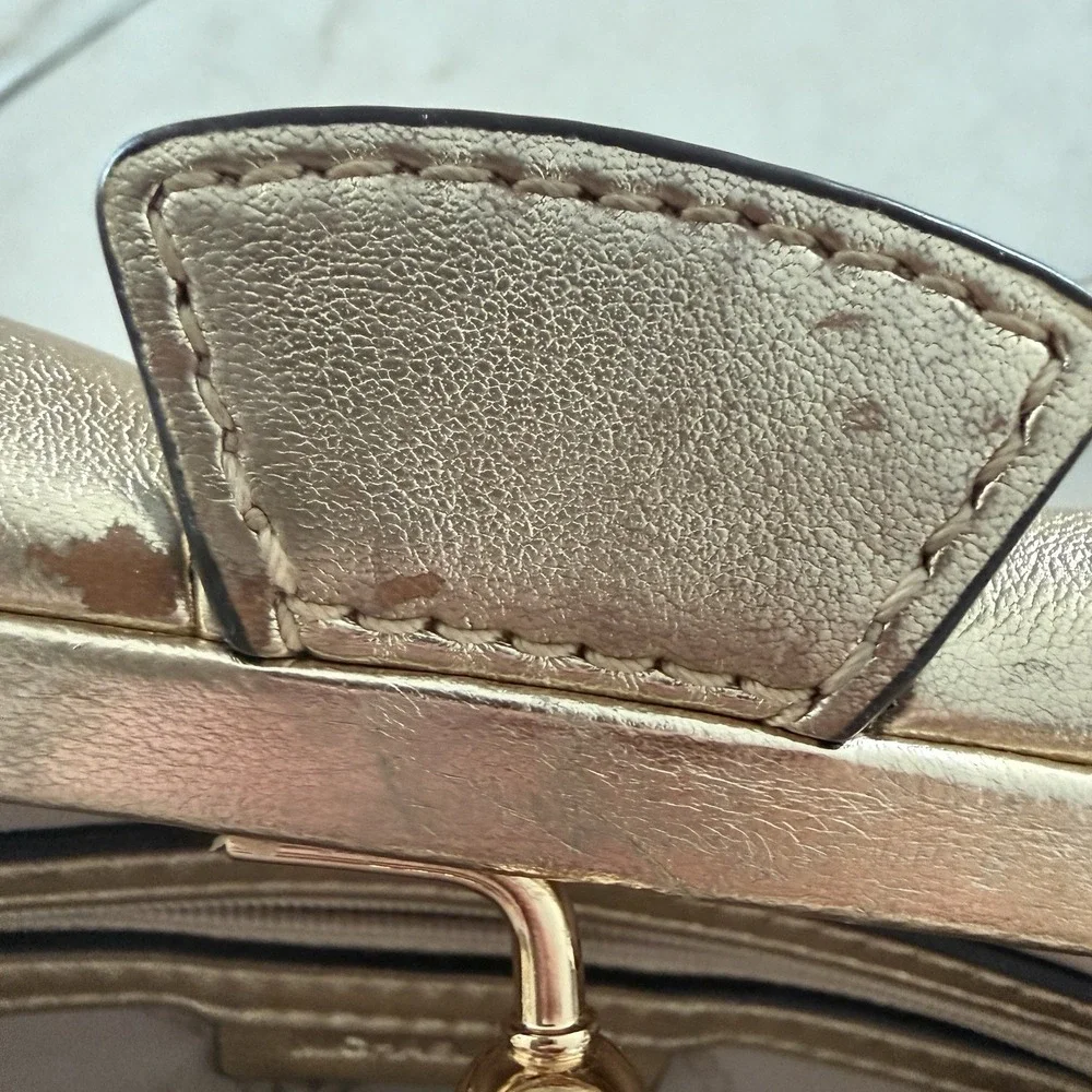 Michael Kors Nola Metallic Gold Leather Gathered Crossbody Clutch Bag SM READ**