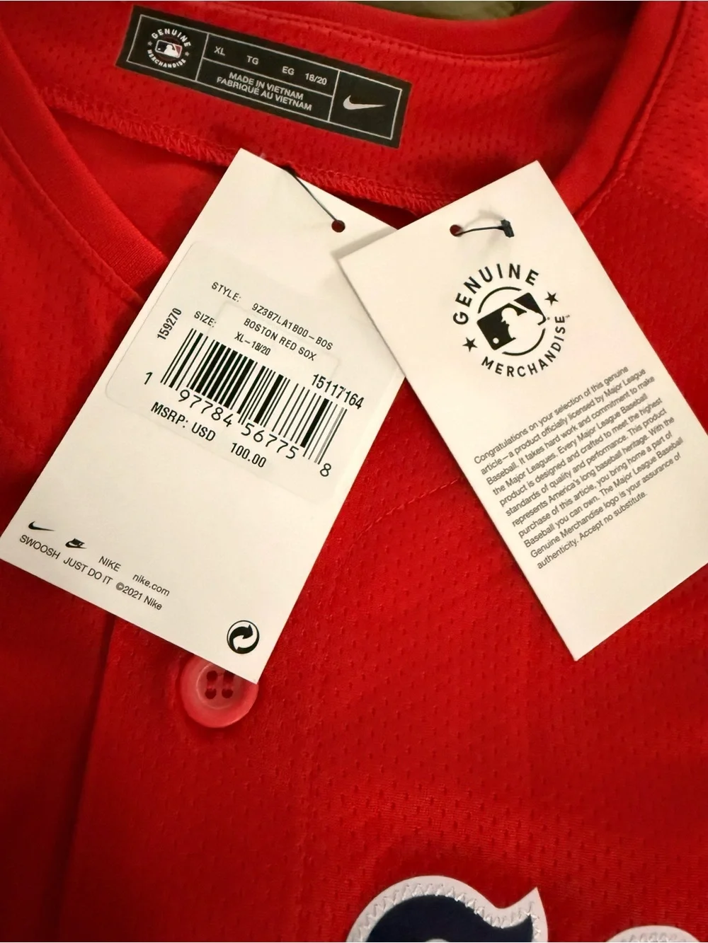 Nike official MLB Boston Red Sox Jersey Red mesh with Navy Accents