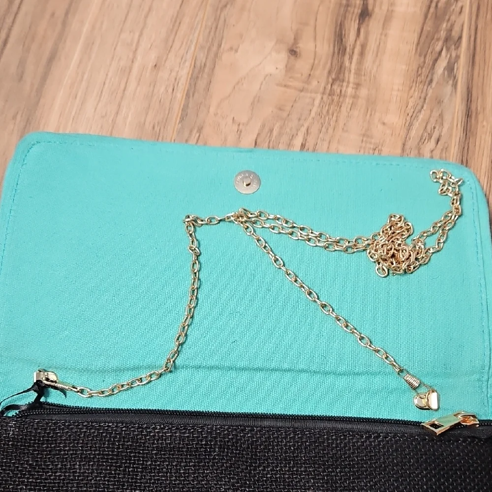3AM Forever Women's Envelope Black Beaded Clutch with Multicolor Embroiderey