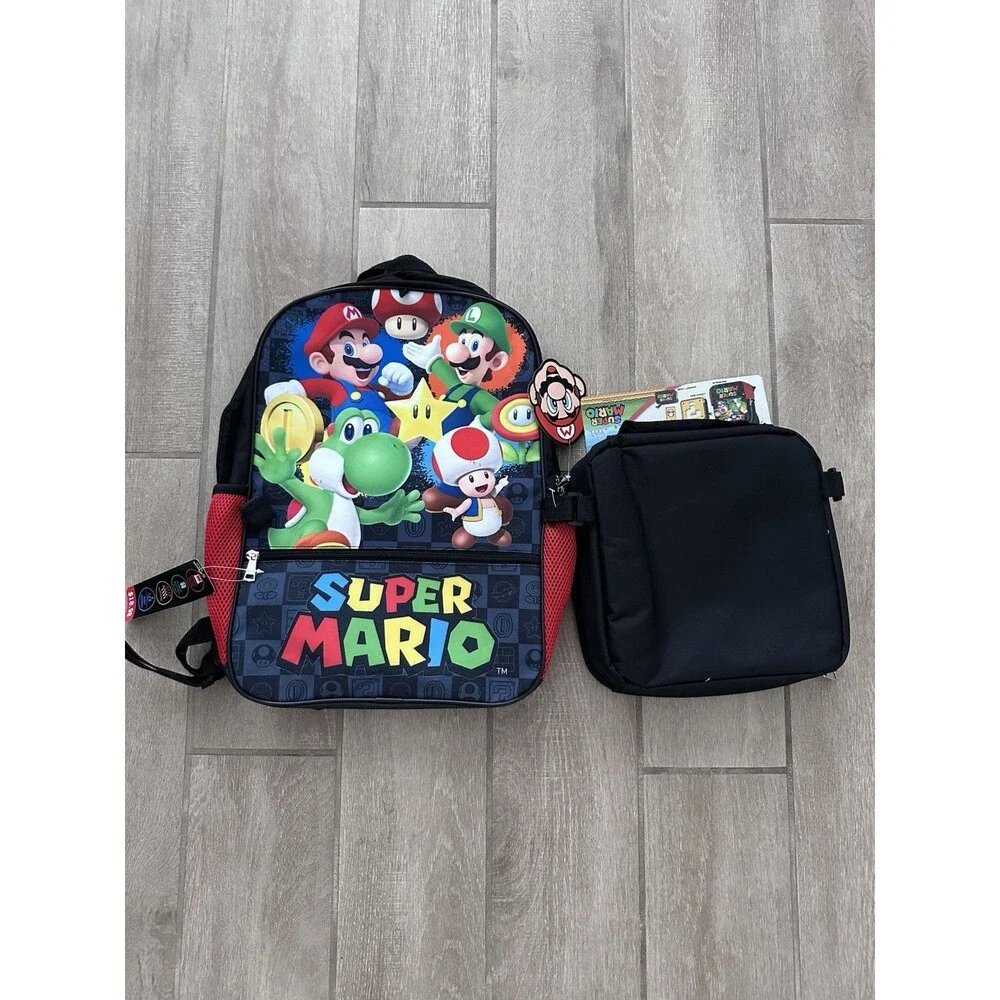 NEW 17” Super Mario Backpack and Lunch Box Kids Movie Retired Bag School