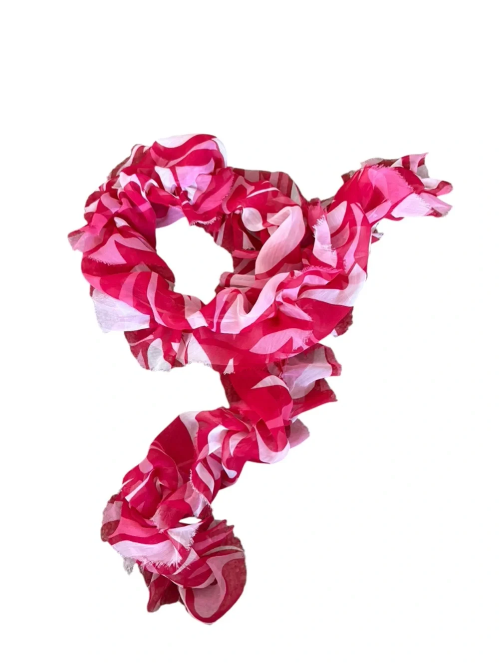 y2k Ruffled Pink/Red & White Scarf