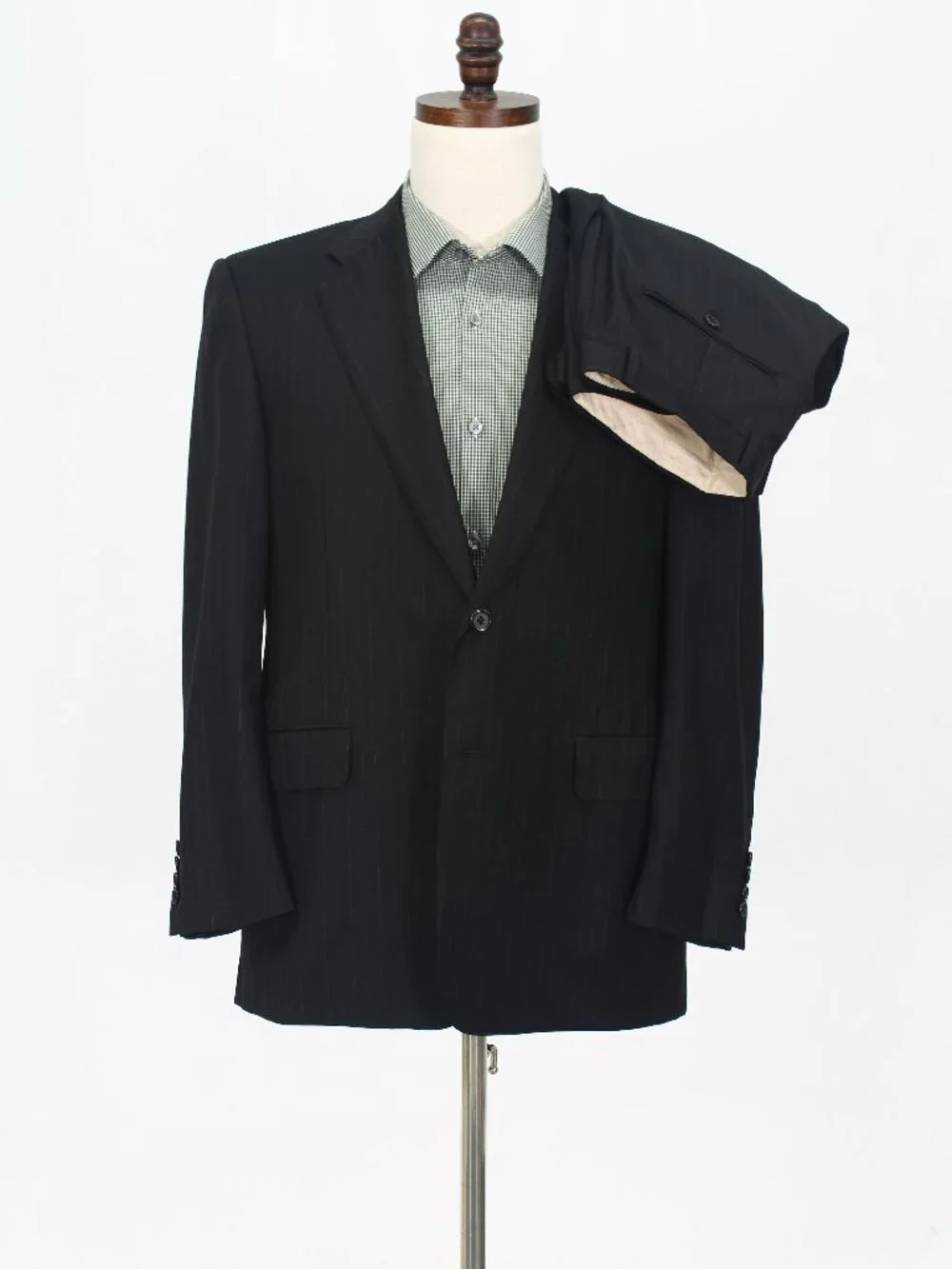 Hickey Freeman 40S 34x28 Black Full Suit 2-Button Stripe R971