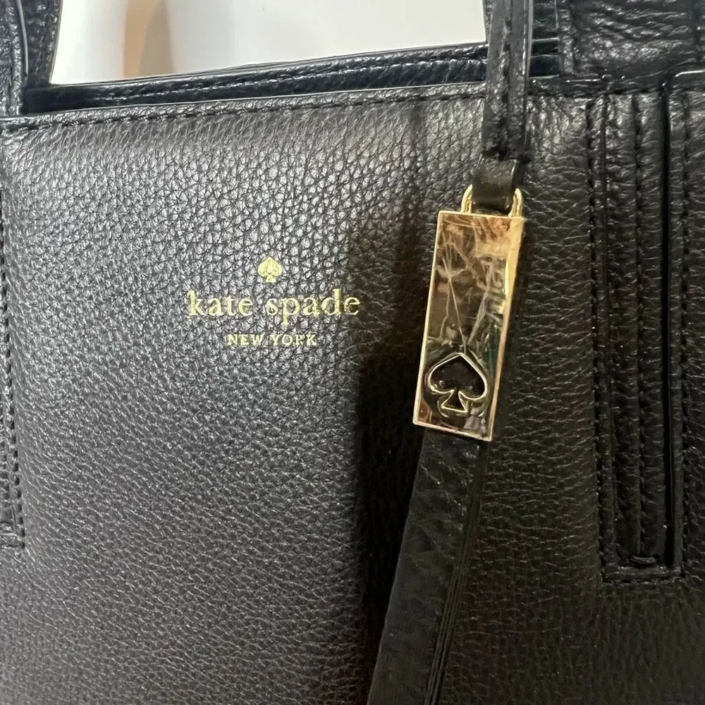 Kate Spade Grey Street Dominique Black Leather Satchel Purse Gold Hardware Tasse