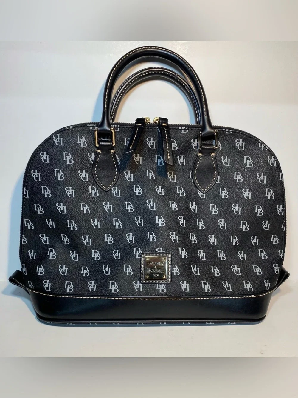 Dooney & Bourke Black and White DB Logo Dome Satchel