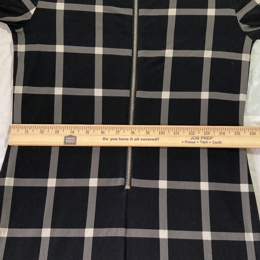 Michael Kors Black and Gray Plaid Long Sleeve Dress