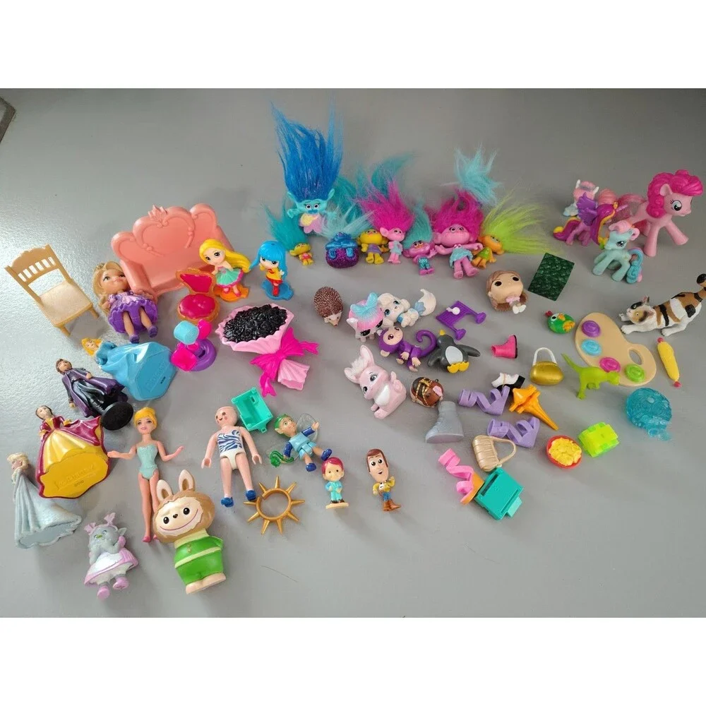 Huge 60+pc Random Girl Toys Toy Figure Lot Disney, Trolls, MLPony, Animals Dogs