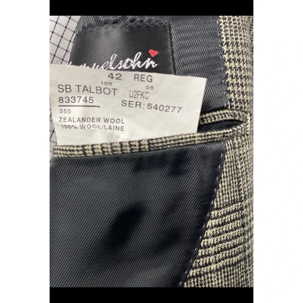 Samuelsohn Mens‎ Black & Tan Check Houndstooth Zealander Tweed Wool Blazer 42R