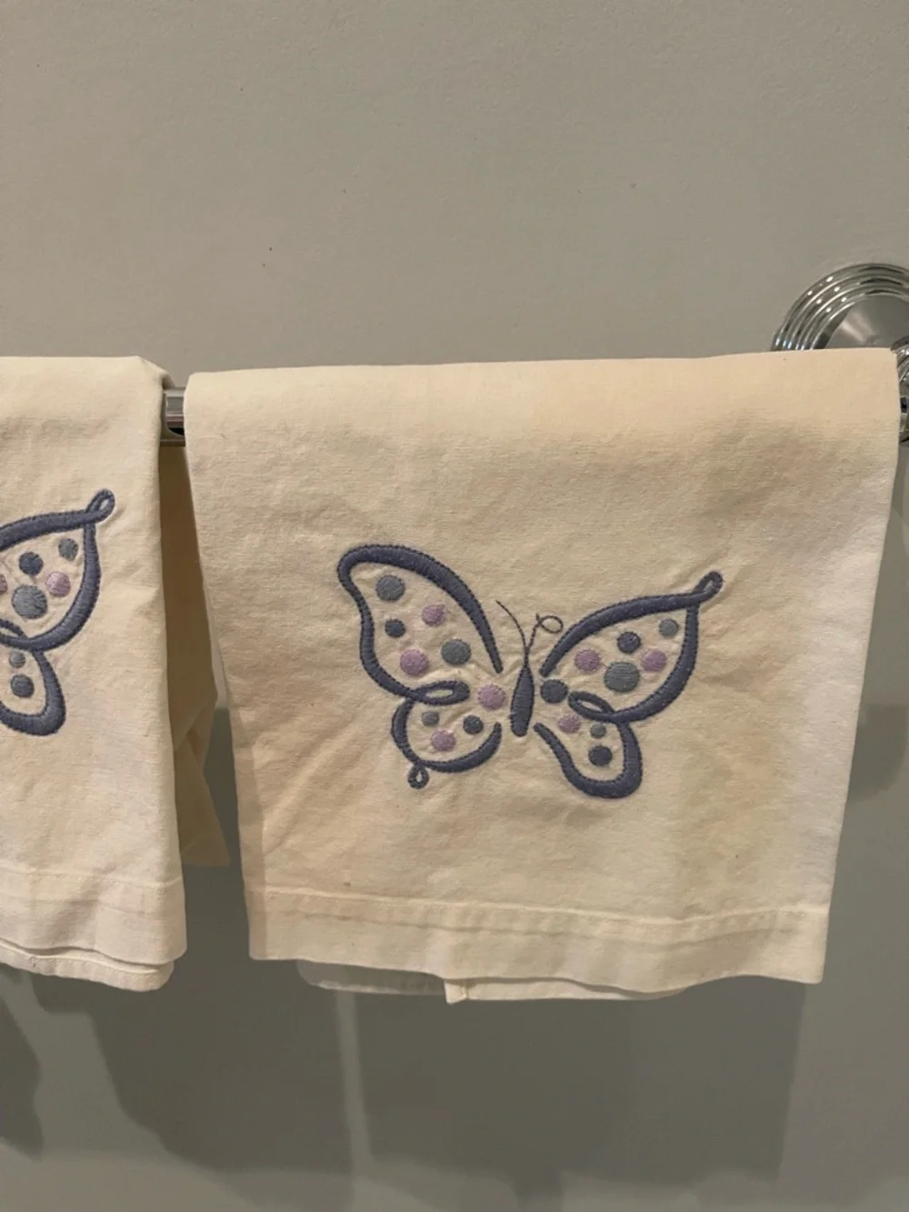 Pottery Barn Decorative Cotton Guest Hand Towel w Butterfly Embroidery Set of 2