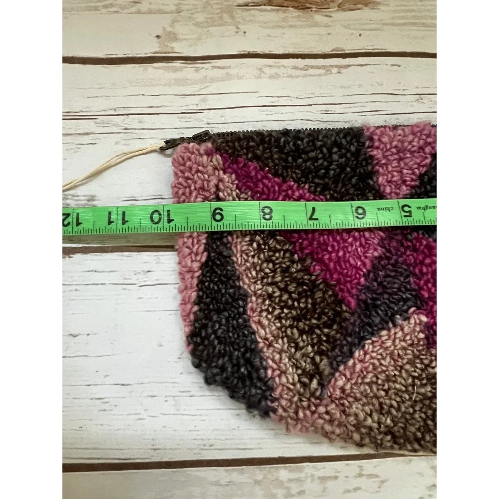 Handmade Clutch Multi-color Punch Needle Tufted Checkered Large OS