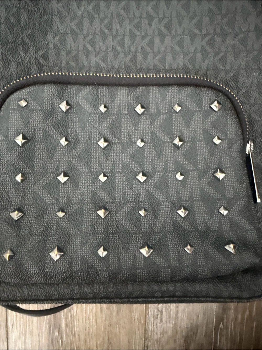 Michael Kors Black/ Grey Studded Medium Backpack