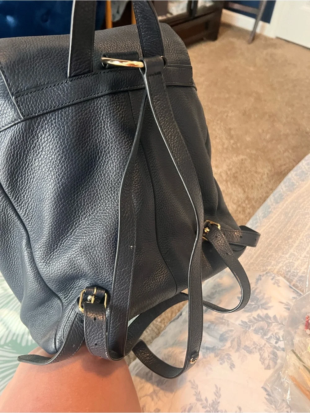 Coach Pebbled Leather Backpack in Navy with Gold Hardware