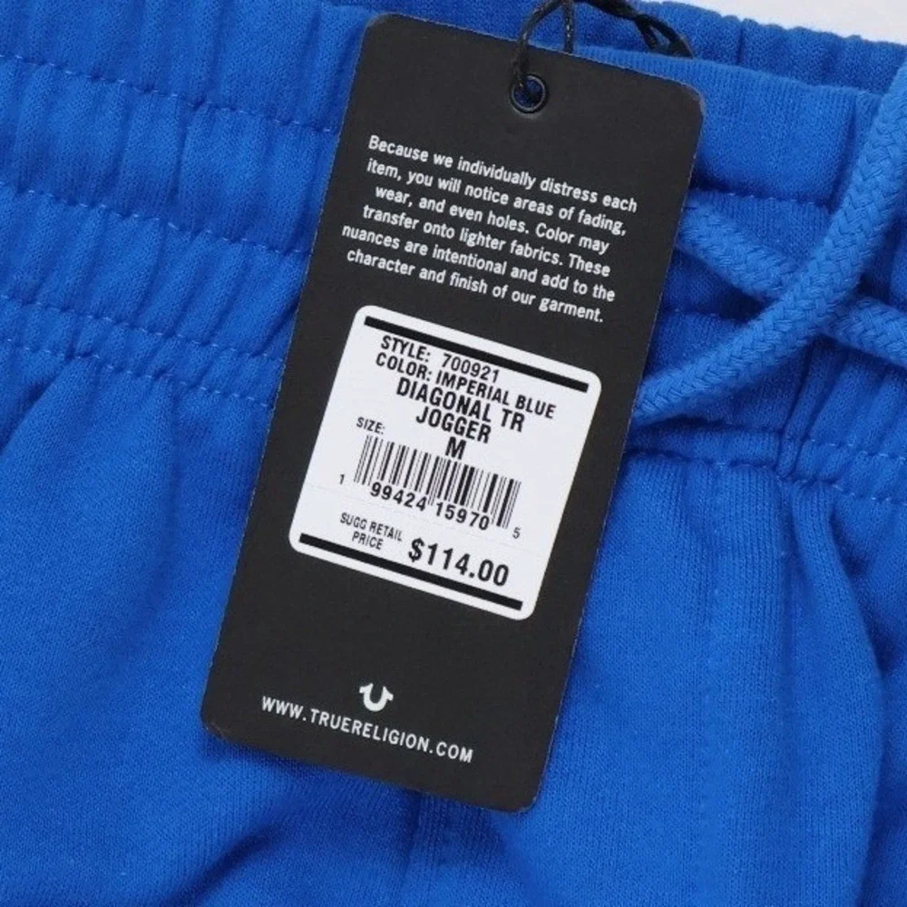 True Religion Joggers Diagonal TR Imperial Blue Solid Medium NEW $114