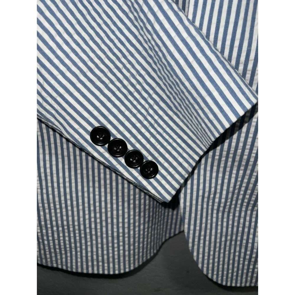 J. Crew Ludlow Unstructured Seersucker Blazer Mens 40R Blue White Strip Preppy