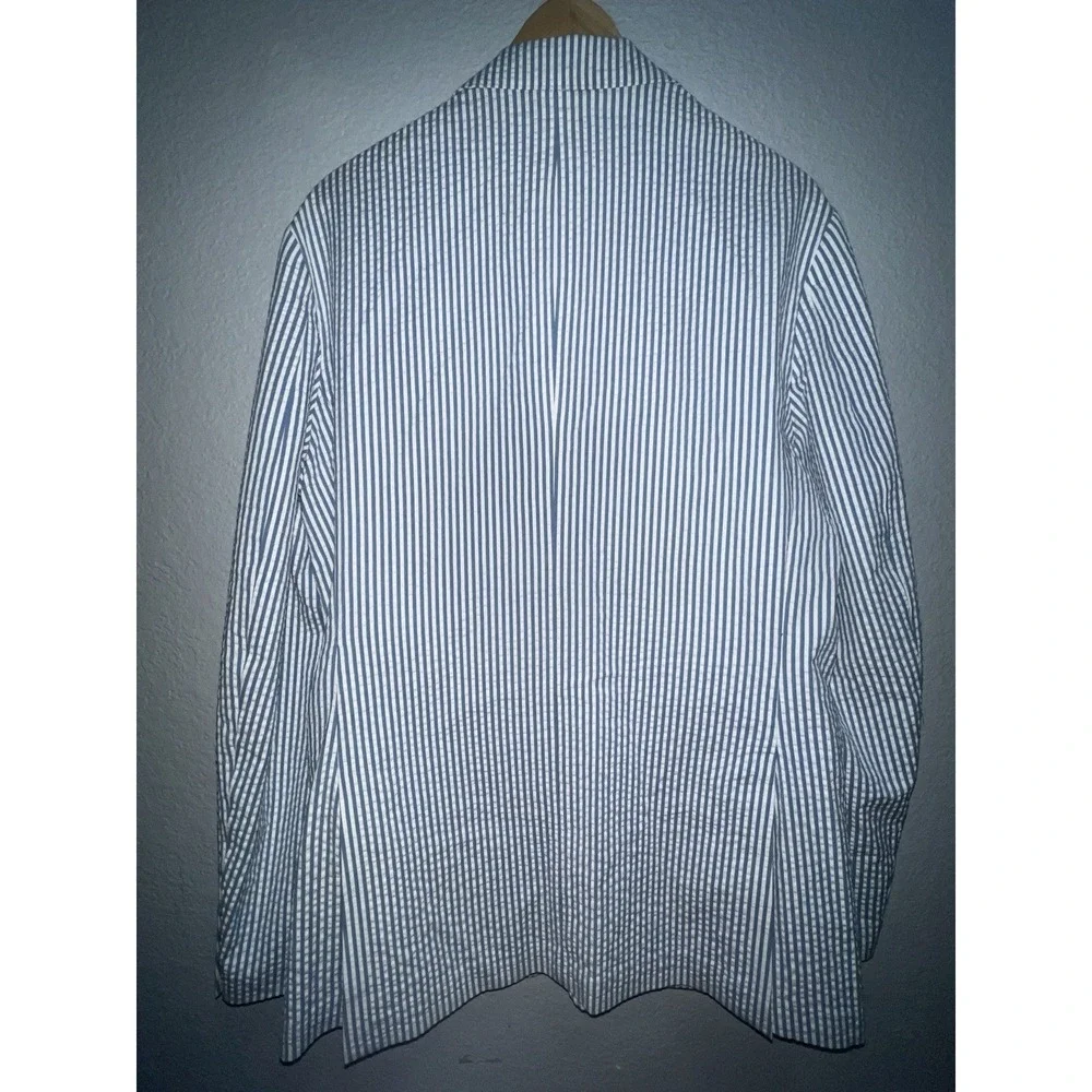 J. Crew Ludlow Unstructured Seersucker Blazer Mens 40R Blue White Strip Preppy