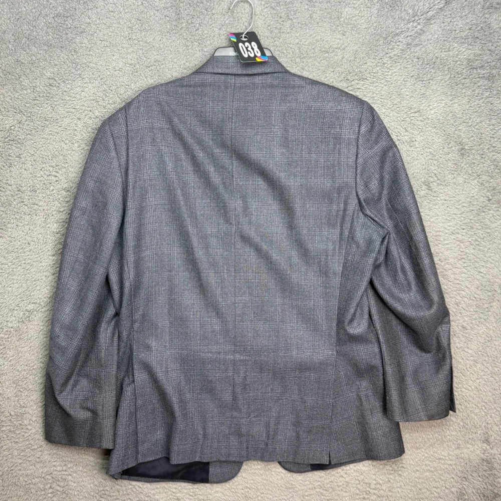 Jos A Bank Sport Coat Mens 44R Gray Silk Wool Plaid Traveler's Collection Blazer