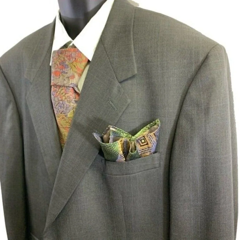 Bill Blass‎ Jacket Mens Blazer Green Windowpane Vented Notched Lapel Classic