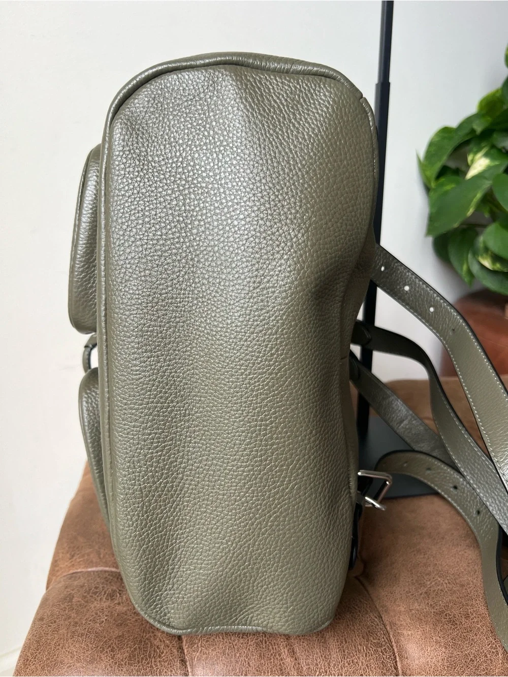 Coach Olive Green Pebbled Leather Backpack with Front Pockets Style 6145