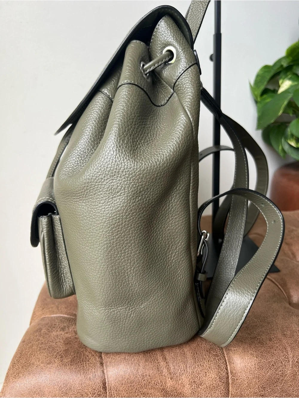 Coach Olive Green Pebbled Leather Backpack with Front Pockets Style 6145