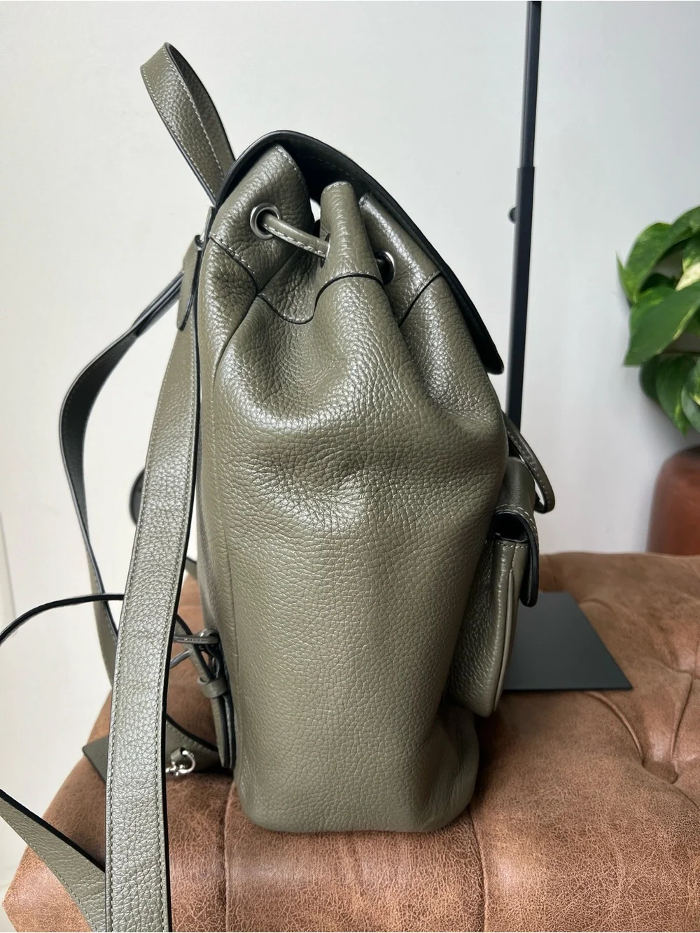 Coach Olive Green Pebbled Leather Backpack with Front Pockets Style 6145
