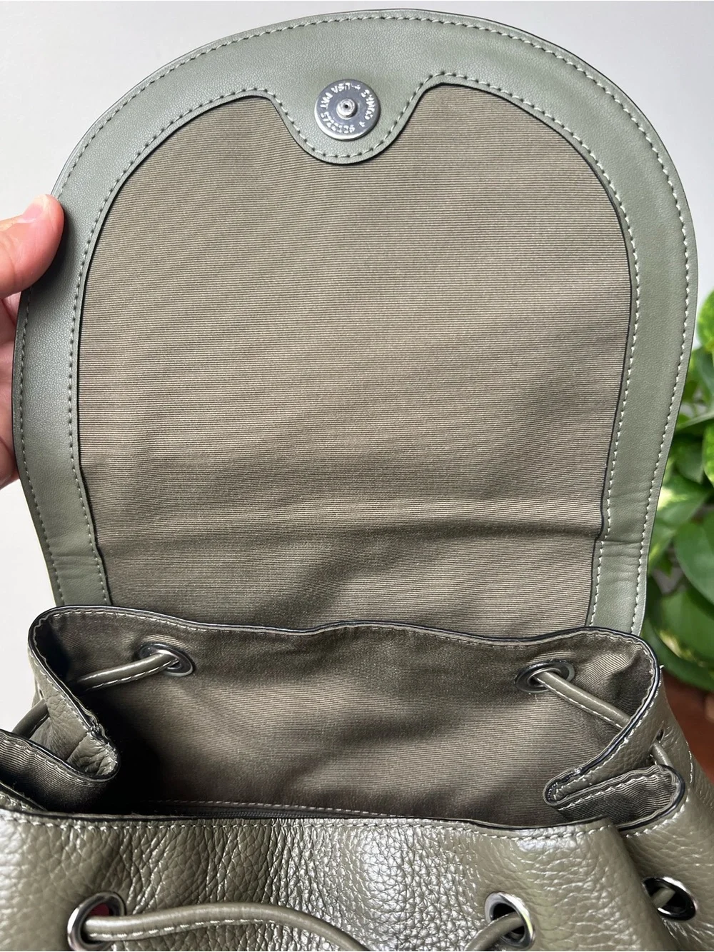 Coach Olive Green Pebbled Leather Backpack with Front Pockets Style 6145