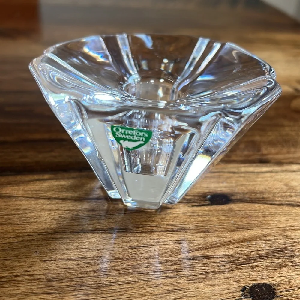 Orrefors Sweden Vintage New no Box Crystal Orion Single Taper Candle Holder MCM