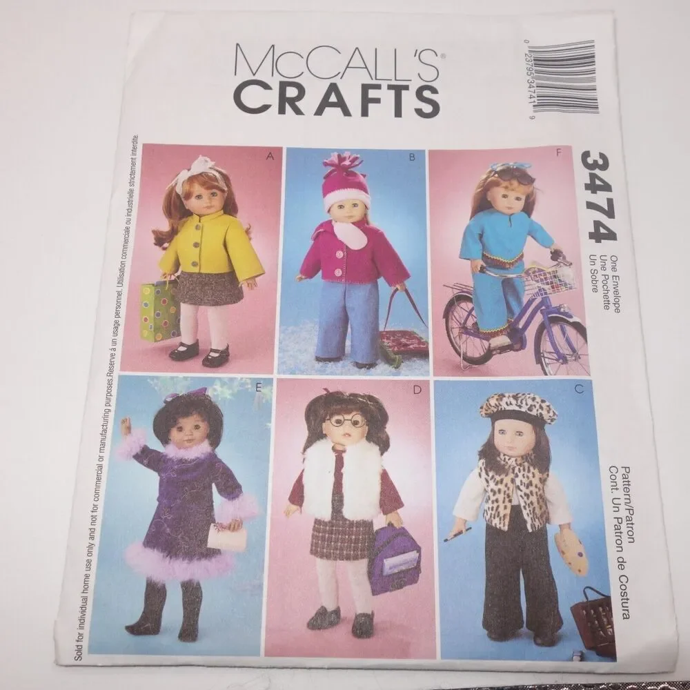 NEW McCall's 3474 Doll Clothes Pattern 18