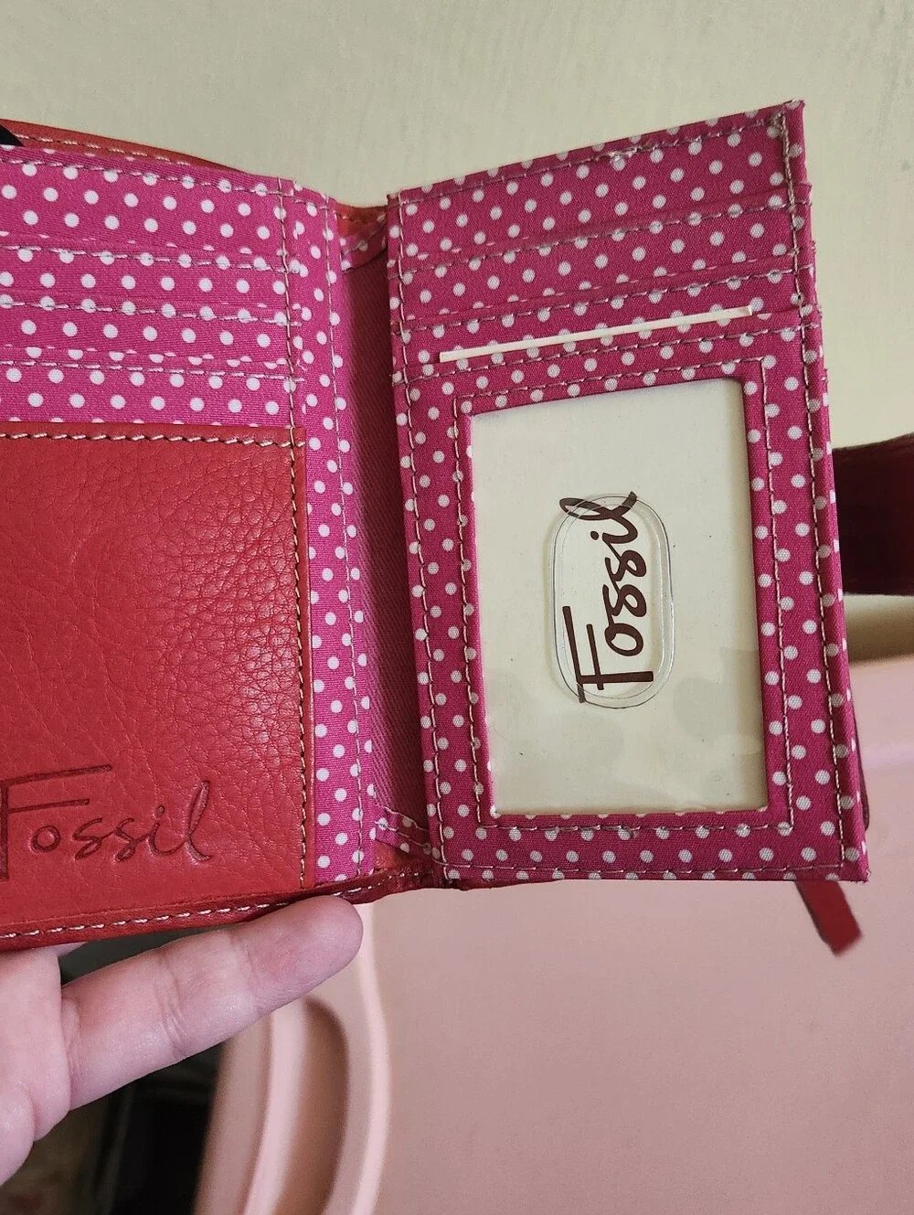 Fossil Red, Pink & Orange Heart-Print Leather Wallet