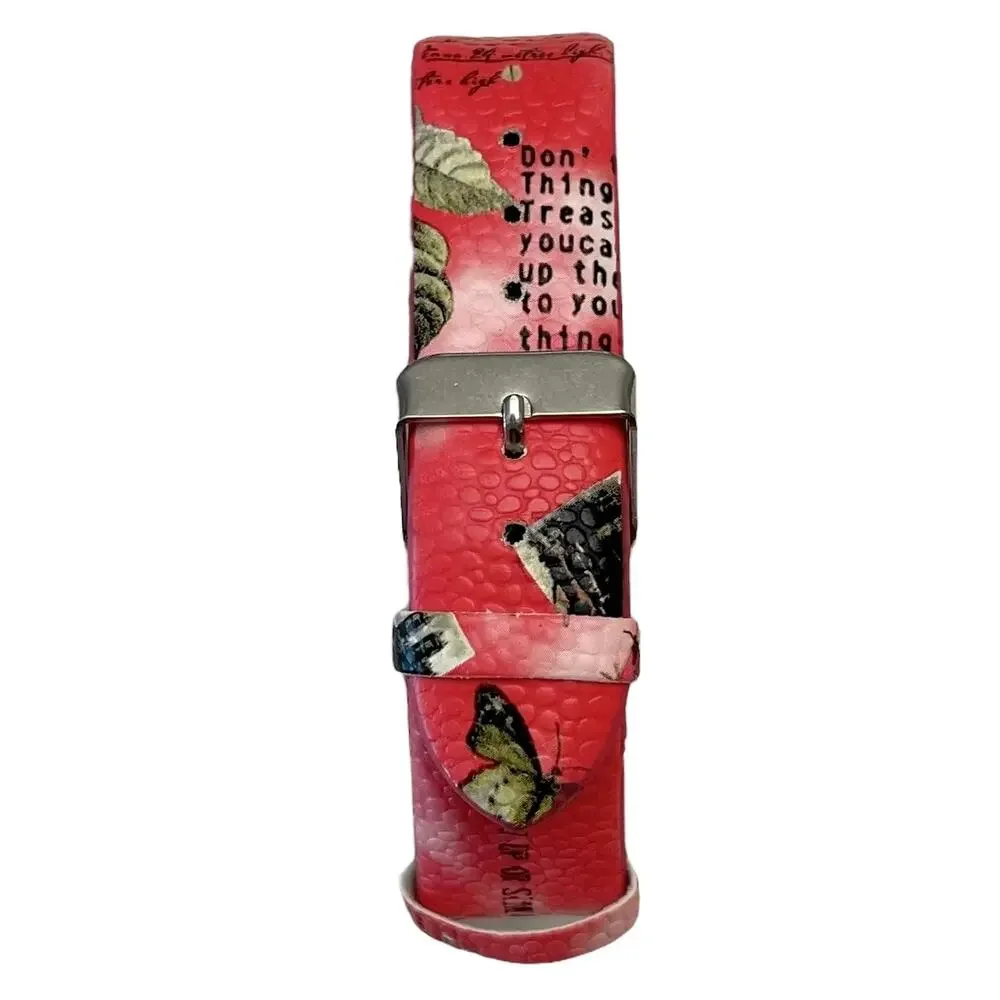 Women's PARIS EIFFEL TOWER BEJEWELED WATCH Red Pink Strap - NEW BATTERY