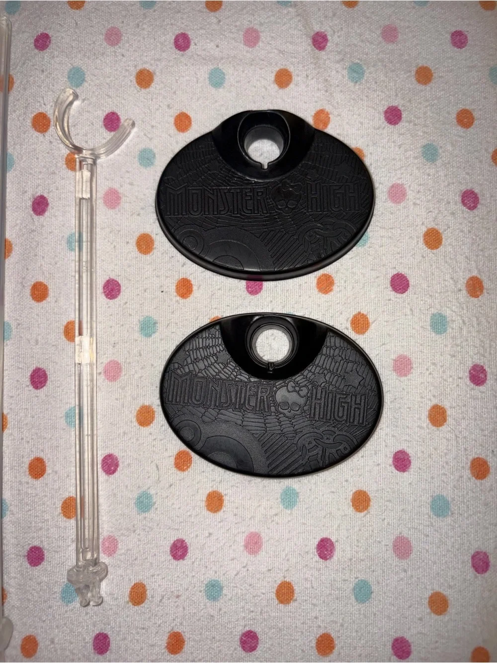 Monster High Doll Stand Parts Lot 2 Bases Cross & C-Curve Stands Replacement