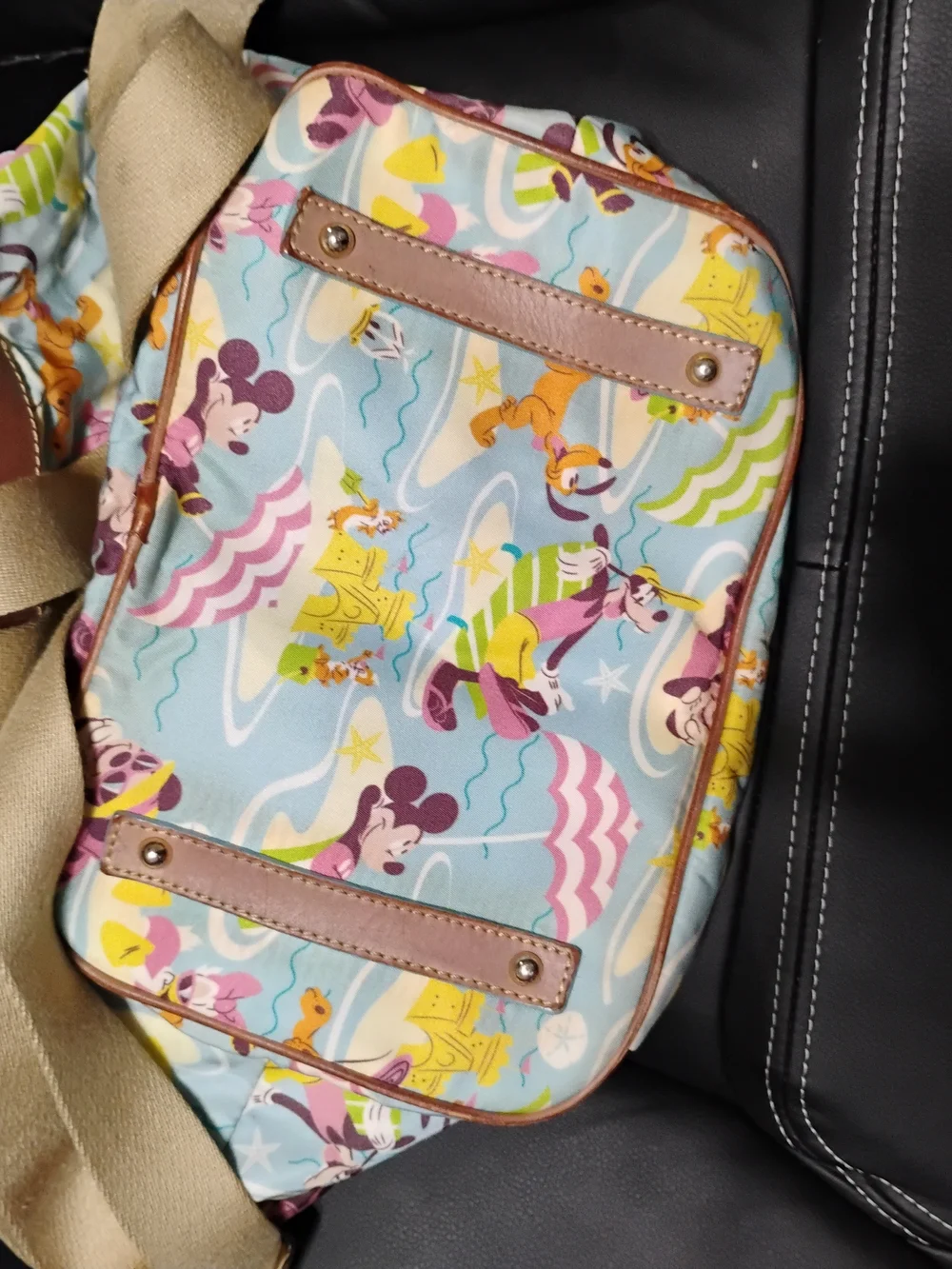 Dooney & Bourke Light Blue Printed Character Backpack with Tan Trim