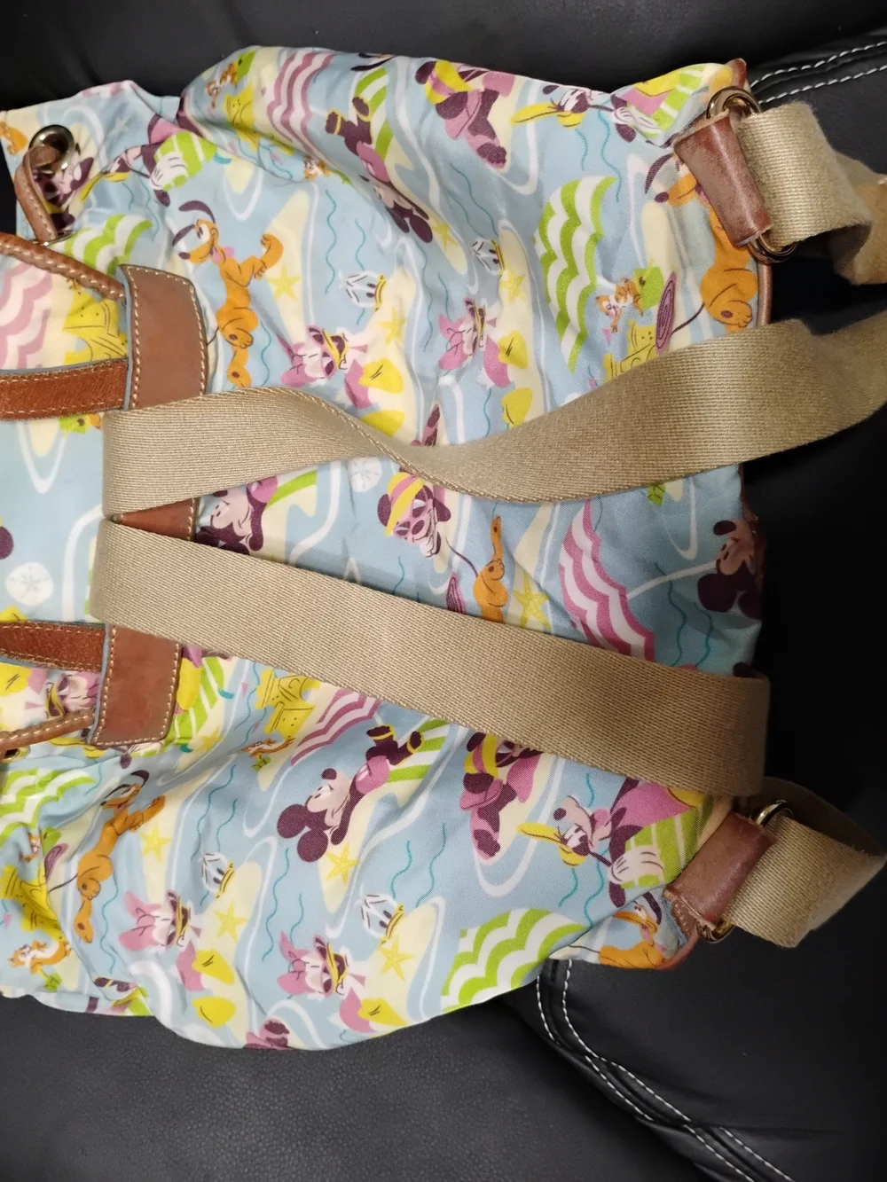 Dooney & Bourke Light Blue Printed Character Backpack with Tan Trim