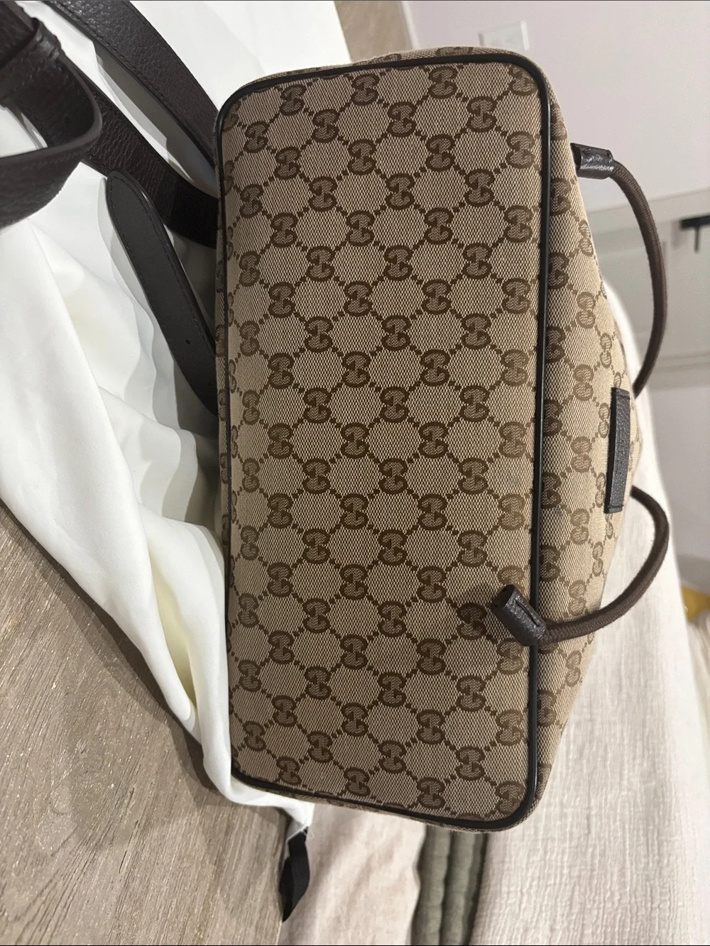 Gucci Beige/Brown GG Canvas Drawstring Duffel
