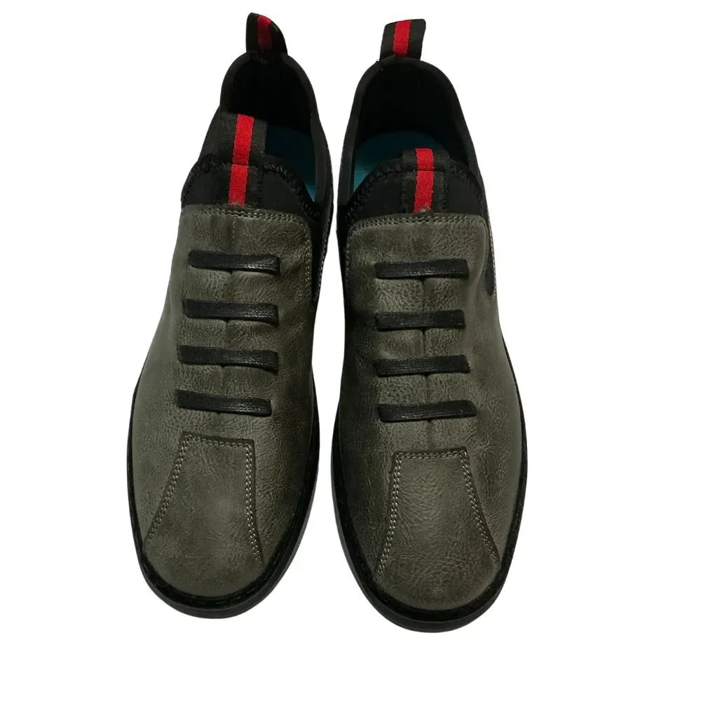 Men's Casual Slip-on Sneakers Size 7.5 Grey Faux-Leather Memory Foam Support