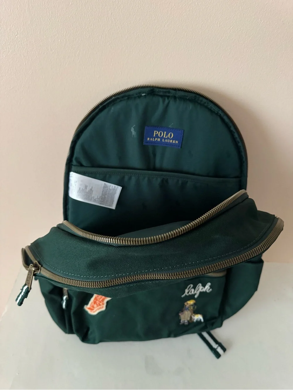 Polo Ralph Lauren Embroidered Bear & Dog Forest Green Backpack. New