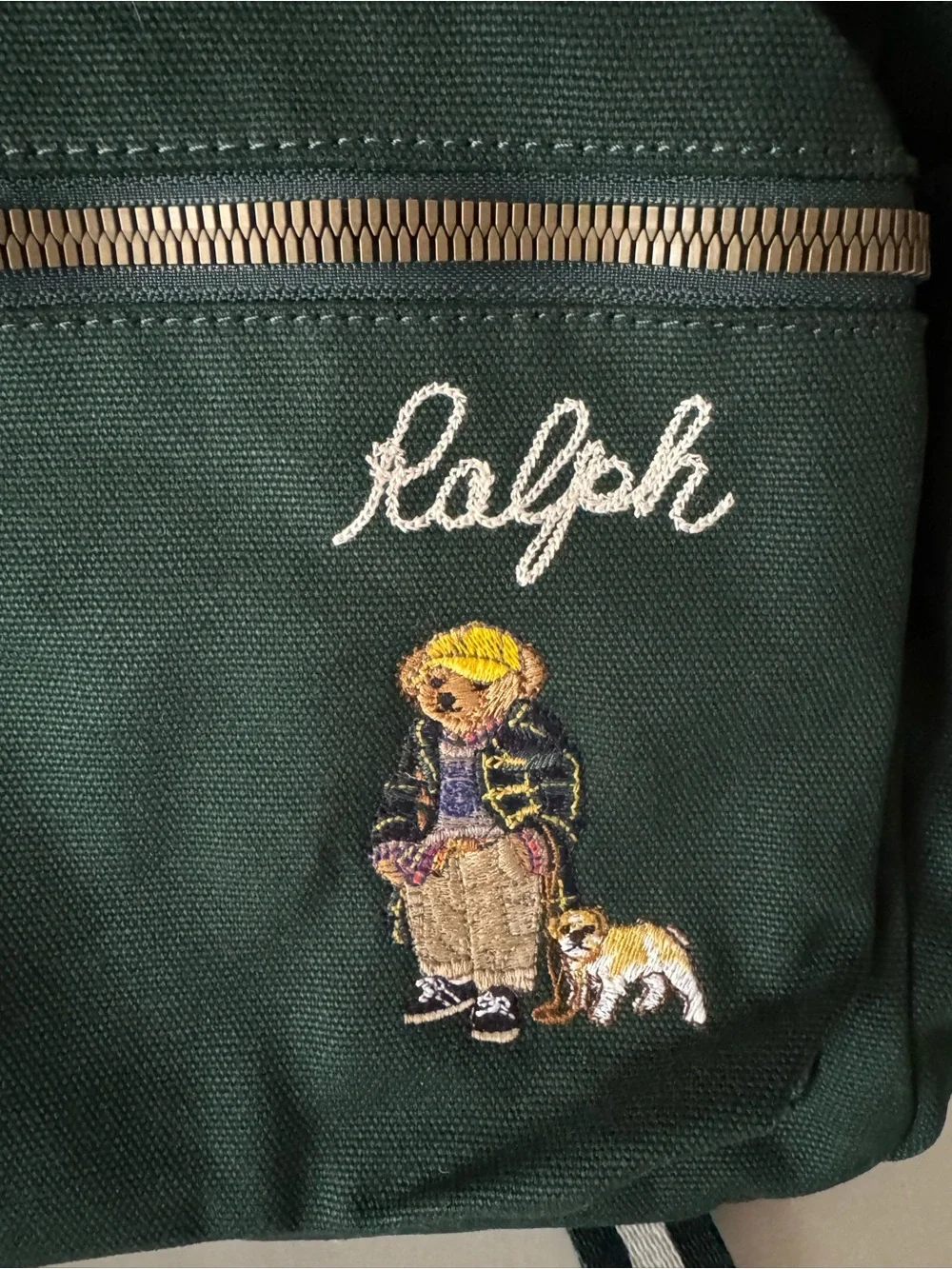 Polo Ralph Lauren Embroidered Bear & Dog Forest Green Backpack. New